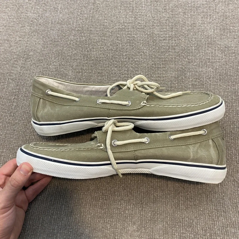 Sperry Top-Sider Boat Shoes Mens Size 13 Green Canvas Casual Deck Non-Slip
